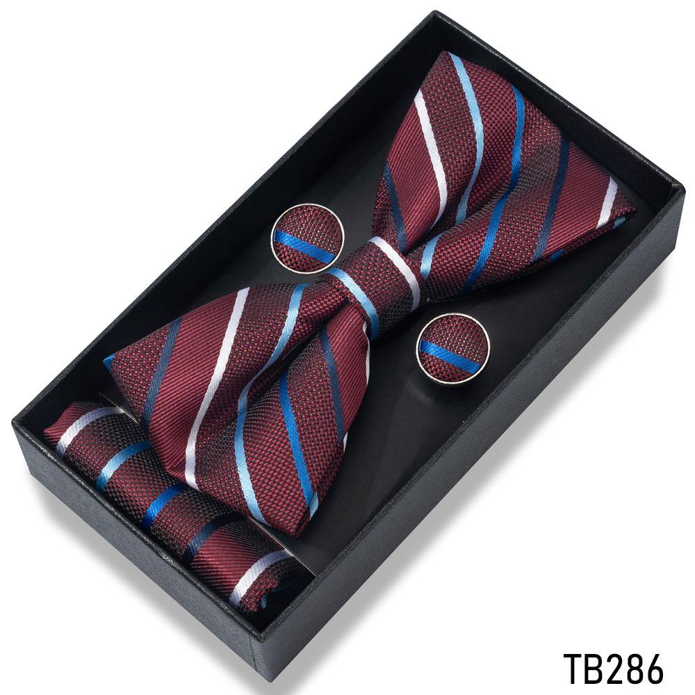 Classic Bowtie Bow Ties for Mens Butterfly Bowknot Pocket Square Cufflinks Suit Set Bussiness Accessories