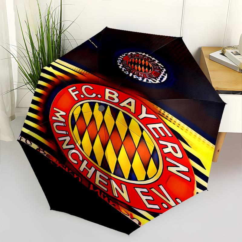 FC Bayern München Logo Print Automatic Umbrella, 8 Rib Iron Frame, Plastic Handle, Suitable for Outdoor Travel &Daily , Ideal Gift