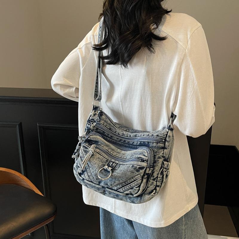 Summer New Denim Messenger Bag Retro Style Fashion Women's Bag Temperament Simple Large Capacity Multi-layer Shoulder Bag Niche