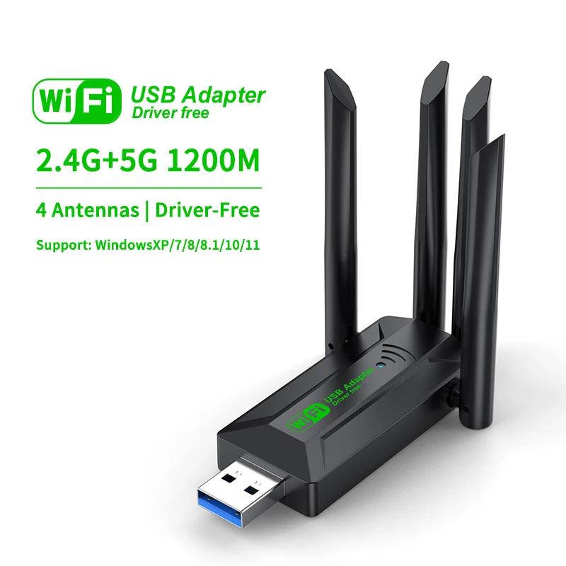 

Dual Band 1200Mbps WiFi USB Adapter 2 4G 5Ghz Wireless Dongle 4 Antenna 802 11AC USB3 0 High Speed Receiver For PC Laptop