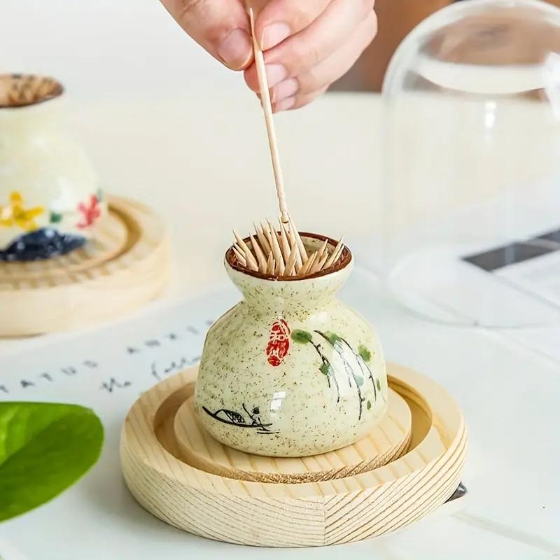 Keramický držák na párátka v japonském stylu Mini Retro dóza na vatové tampony Jednoduché malé vázy Dekor Krabička dávkovač na párátka