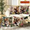 Cute Floral Kitten Decorative Throw Pillow Covers Pattern Cushion Cover Suitable For Sofa Bedroom Car Pillow Cover