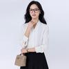 Black V-Neck Long Sleeve Women's Shirt - Petite Professional Interview Wear for Spring and Autumn