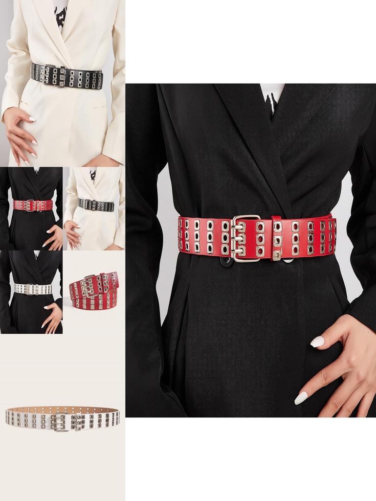 Spired Metal Chain Belt With Punched Holes And Pin Closure For Casual And Nightwear