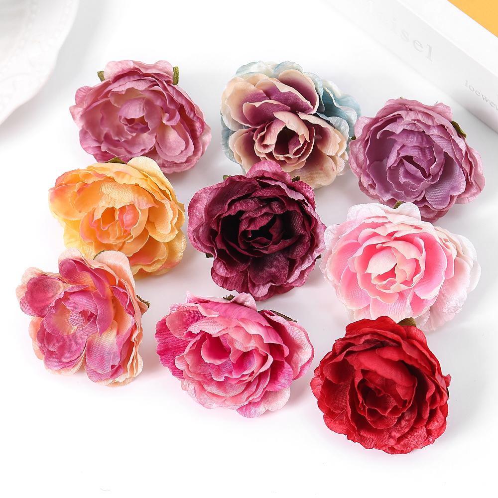 5/10PCs Rose Artificial Flowers 5CM Fake Flowers for Home Room Decor Garden Wedding Marriage Decoration DIY Gifts Accessories