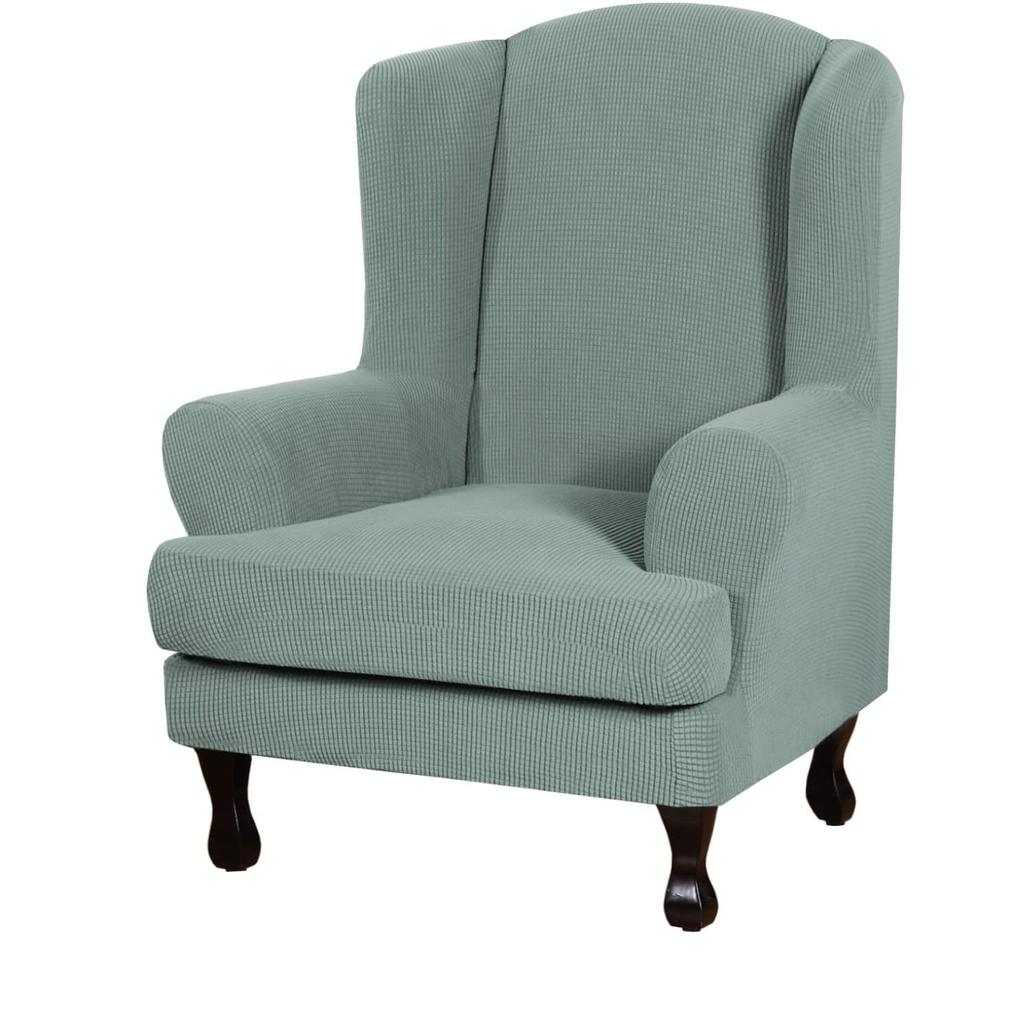 Wingback Chair Covers 2 Piece Wing Chair Slipcover Stretch Slipcover for Wingback Chairs Wing Chair Cover with Elastic Bottom Non-Slip Furniture Cover