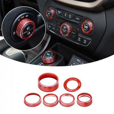 6x Headlight & Radio Air Con Controls Knob Ring Trim For Jeep Cherokee 2014-
