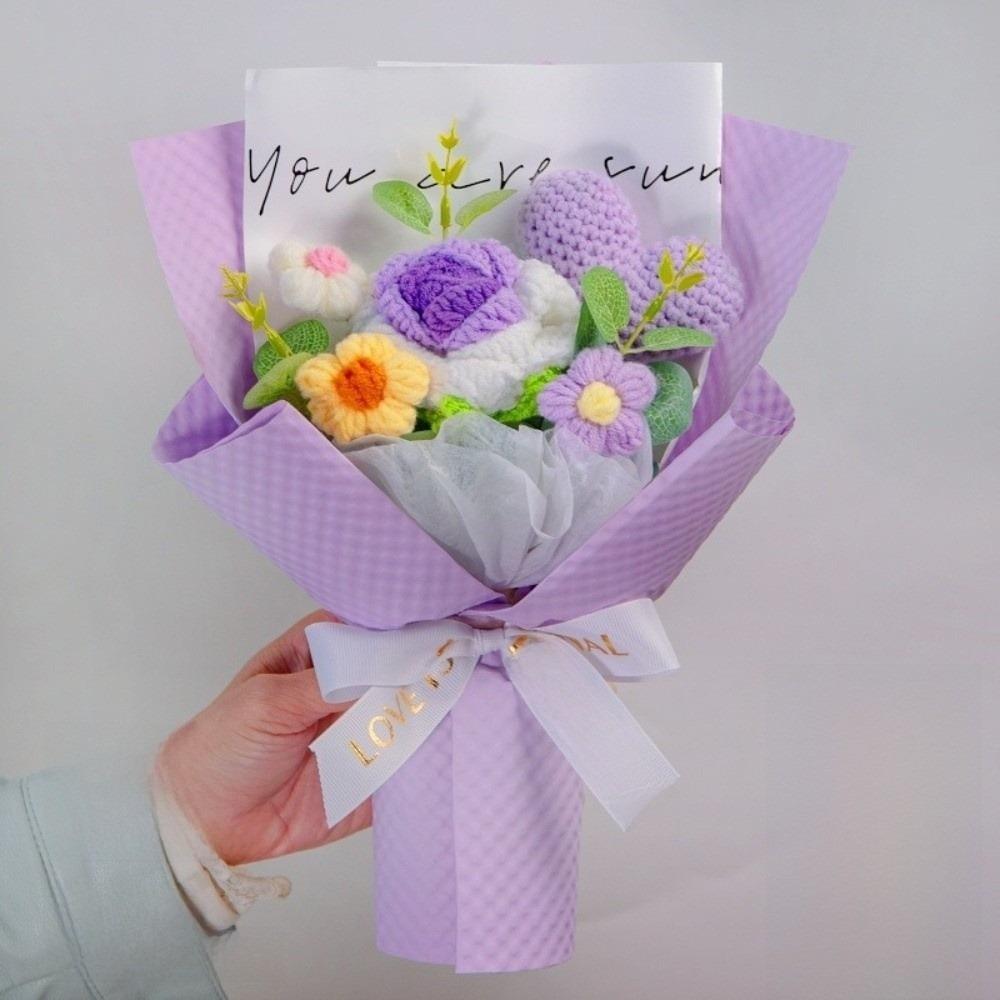 New Handmade Crochet Flower Bouquet Bag Eternal Handmade Crochet Flowers Unique Heart-Shaped Bouquet Birthday