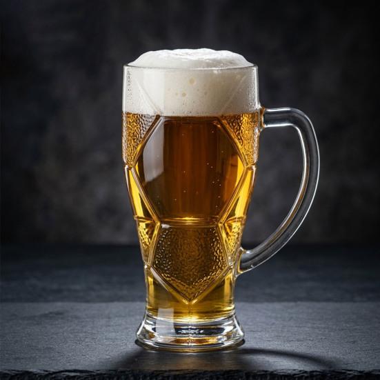 Soccer Beer Glass, 700ml Capacity Lead-Free Stein with Handle for Craft Beer, Sports Themed Beverage Cup for Party