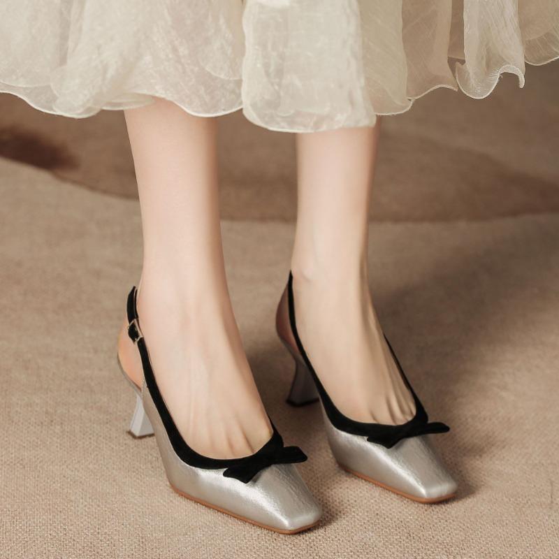 

H838-7 silver summer sandals small square head satin surface half bag head empty shoes female sweet new 39 серебряный