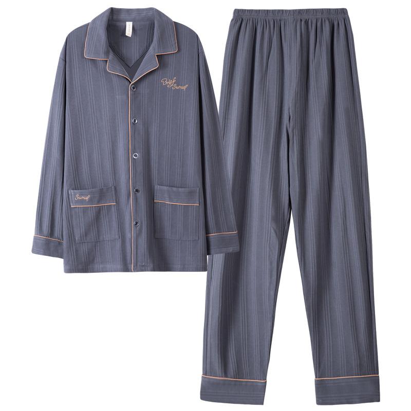 Pajamas Men'S Long-Sleeved Pure Cotton Spring And Autumn Men'S Cotton Loose Large Size Men'S Green, Medium Autumn And Winter Loungewear Set