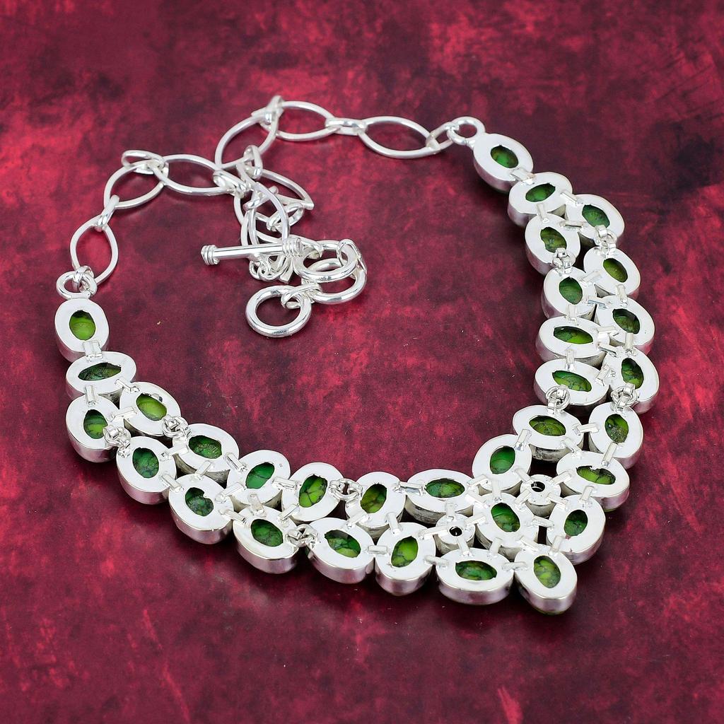 Green Copper Turquoise Handmade Gemstone Necklace, 925 Solid Sterling Silver Necklace Antique Jewelry, For Engagement Gift