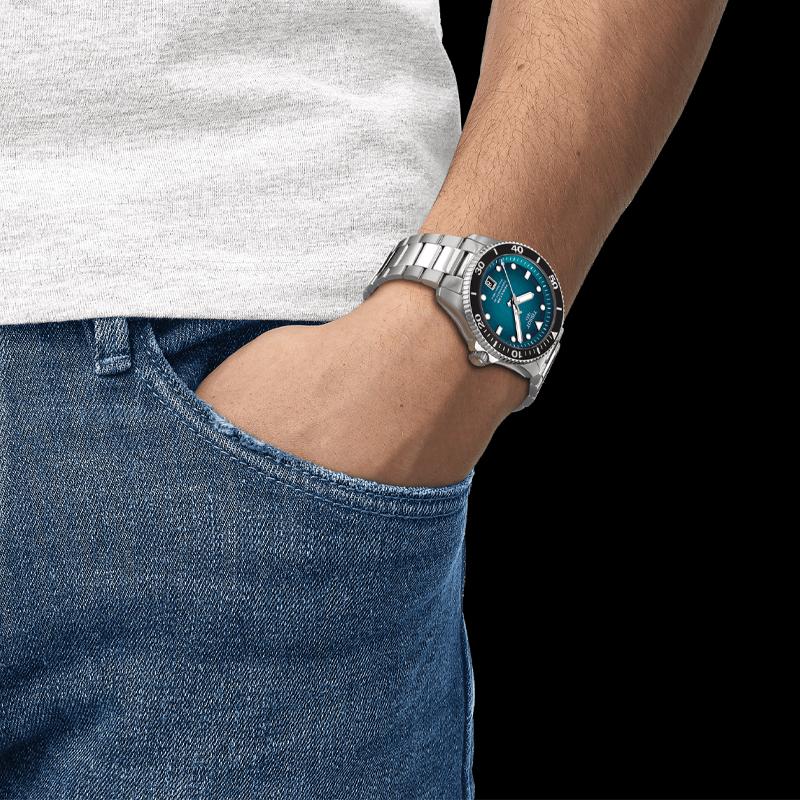 TISSOT 1000 Automatic Mechanical Movement 300 meter Water Resistance Unisex Watch 40mm Green Dial Steel Strap T120.807.11.091.00