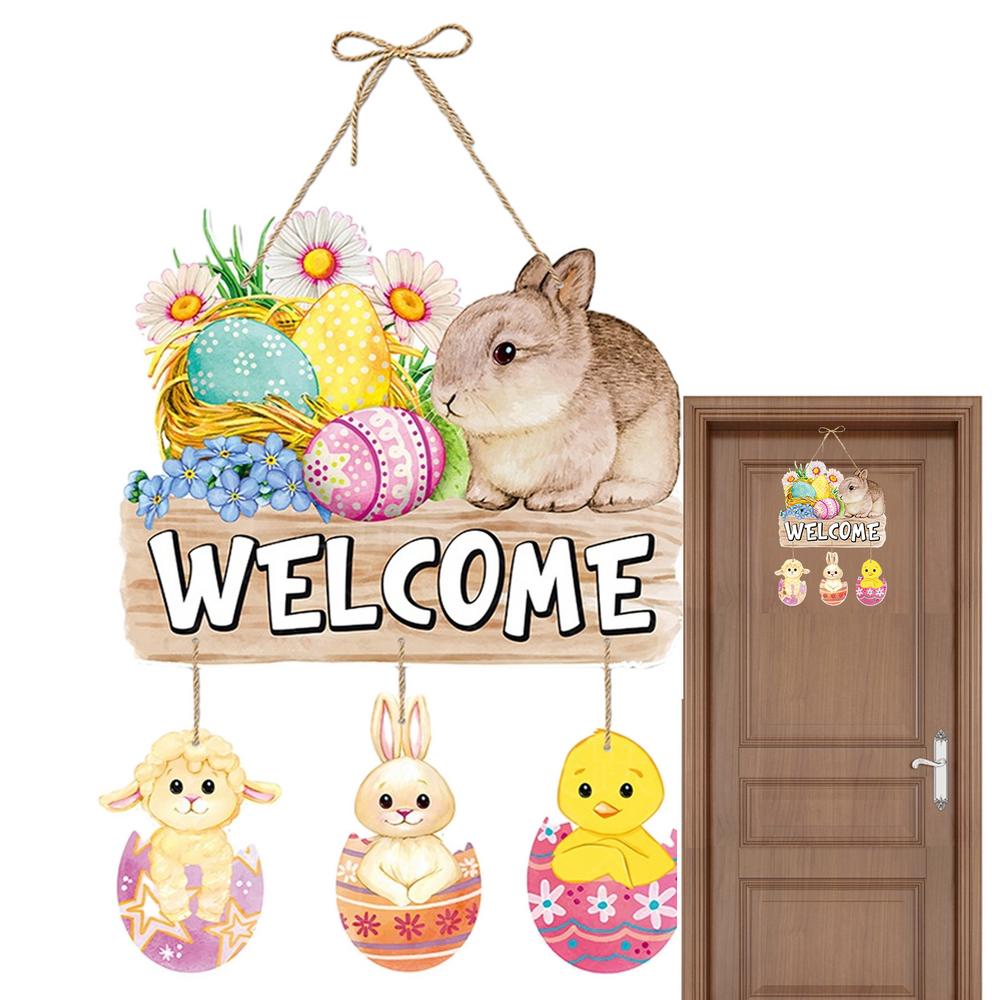 Front Door Easter Decorations Handmade Easter Door Hanger Egg Bunny Welcome Sign Easter Wall Decor Farmhouse Decor For Farmhouse
