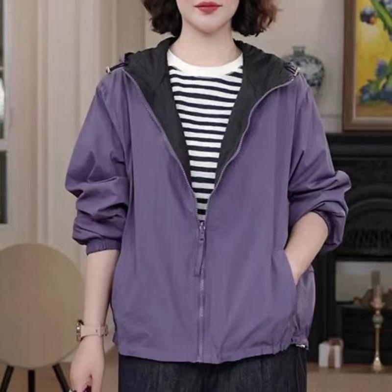 Chaqueta con capucha reversible estilo coreano protección solar cortavientos suave casual corte holgado abrigo
