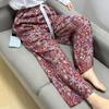 Damen-Blumen-Baumwoll-Seiden-Pyjama - Große Größen, Sommer, Leicht, Für draußen, Gerades Bein, Lockerer Schnitt