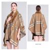 920 Womens Faux Rabbit Fur Collar Knit Cape Cardigan Loose Fit Plaid Winter Coat