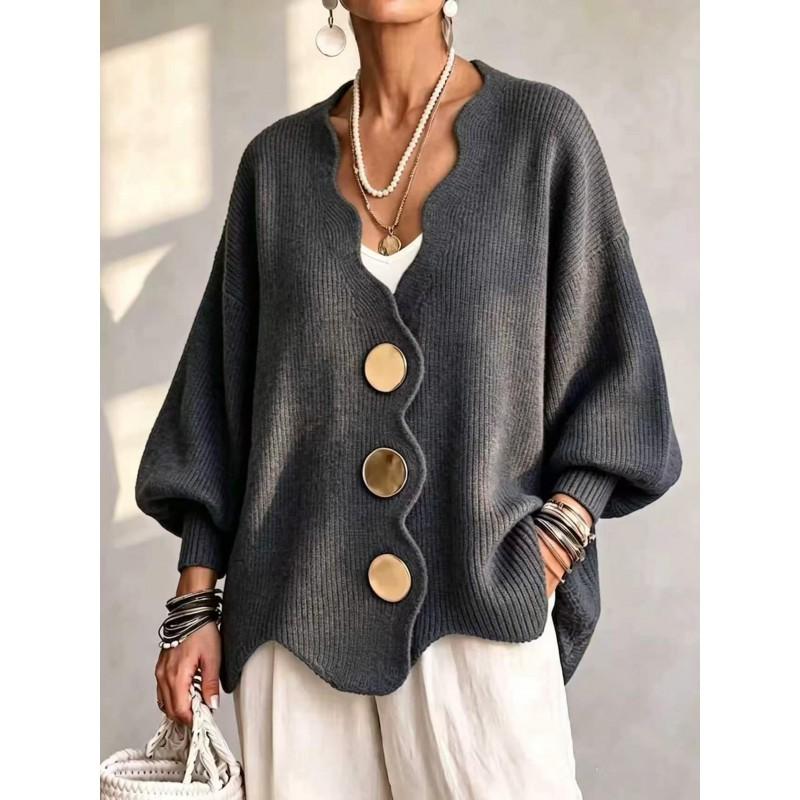 Womens V Neck Knit Cardigan Retro Loose Fit Sweater Fall Winter Outerwear