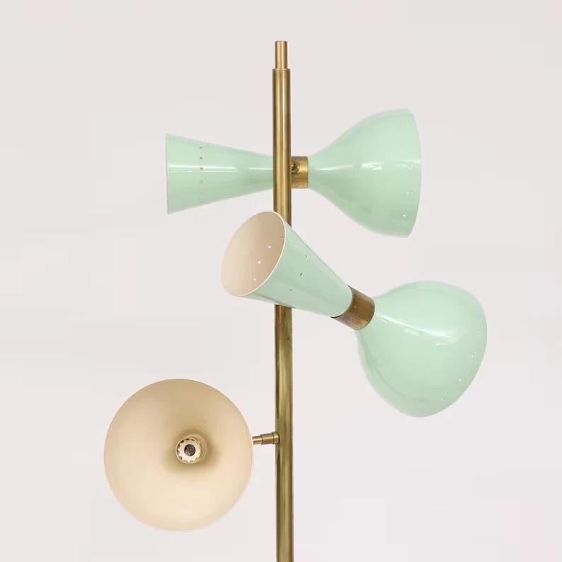 1920s Mid Century Italian Style Brass Floor Lamp with Base and Cone Shaped