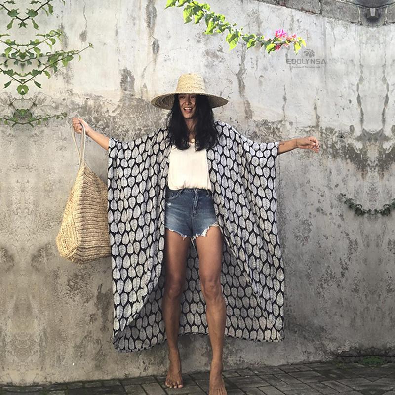 2022 Bikini Cover-ups Black Retro Striped Self Belted Plus Size WomenSummer Kimono Dress Beach Wear Swim Suit Cover Up Q1225