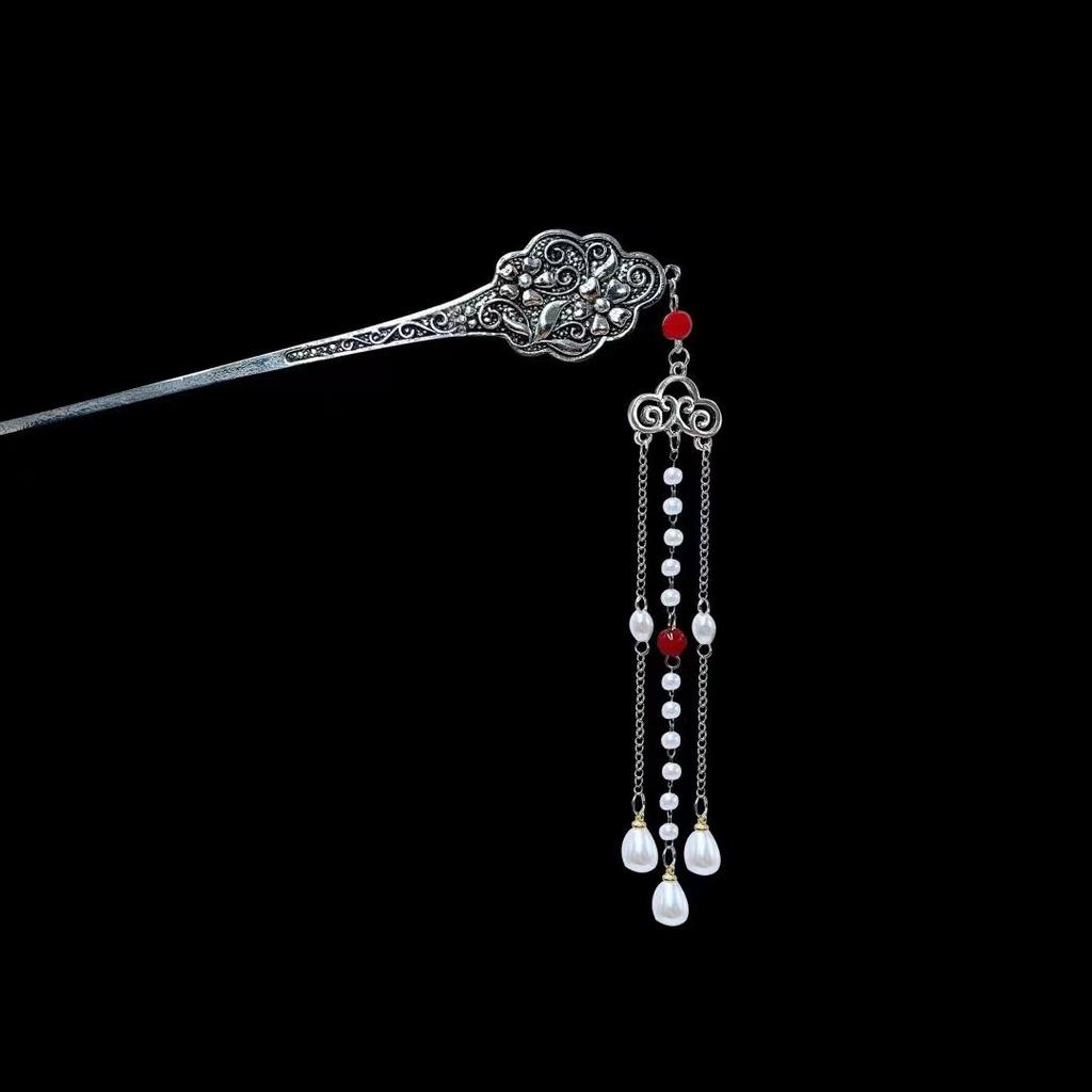 18cm Chinese Style Hairpin Elegant Flower Butterfly Tassel Hair Stick For Women Vintage Hanfu Metal Jewelry Hair Accessories 1pc