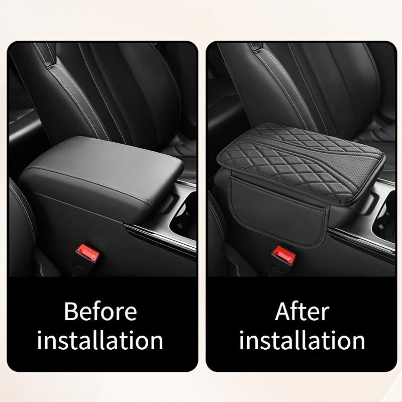 1pc PU Leather Car Armrest Pad with Side Storage Bag, Durable Vehicle Interior Accessory