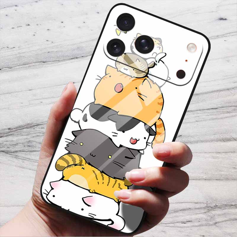 Cute Case For iPhone 17 Pro Plus Capa 17 Pro Max Bumper Luxury Tempered Glass Hard Back Cover iPhone17 Air Funda Animal Patterns