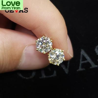 Oevas Real 1 Carat D Color Moissatine Stud Earrings For Women 18k Gold Color 100 %925 Sterling Silver Wedding Party Fine Jewelry