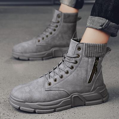 Autumn and Winter High-top Lace-up Martin Boots, Young and Young Retro Sports Men's Boots, Solid Color Zipper Outdoor Tooling Boots V139