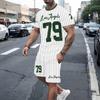 Men's suit casual round-neck short-sleeved pullover T-shirt with print sporty casual pants set