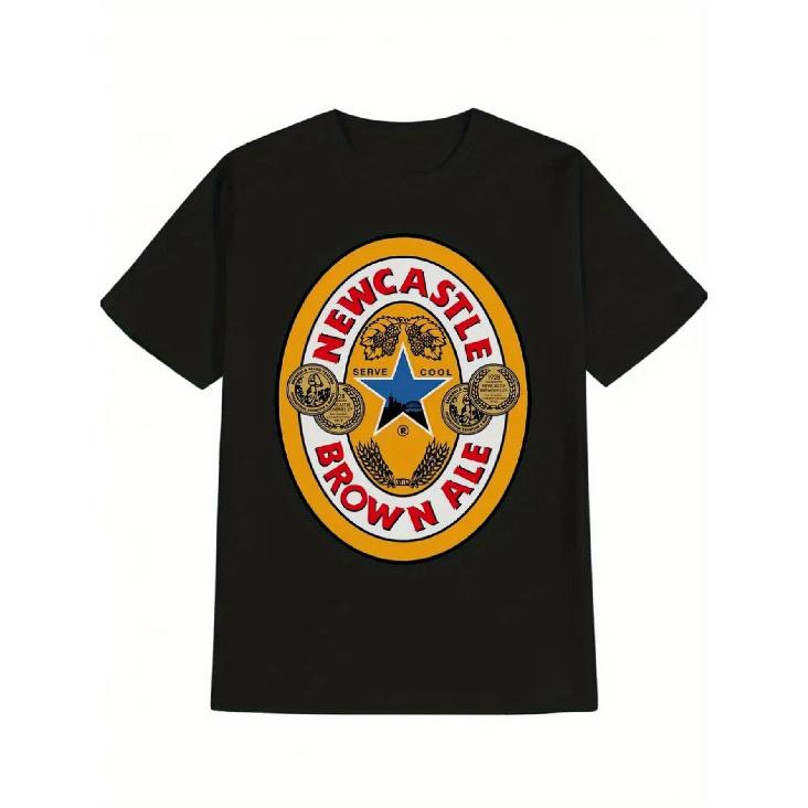 Men S & Women S Plus Size Newcastle Brown Ale Graphic T-Shirt - Street Style, Crew Neck, Short Sleeve, Medium Stretch, Summer Casual Tee with Star S чёрный