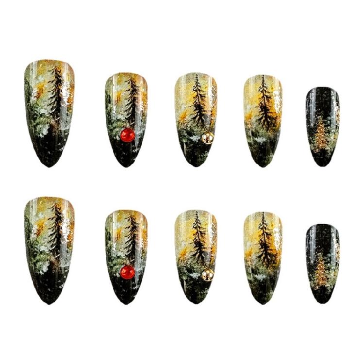 24Pcs Press On Nail Almond Glues On Nail French Fake Nail Designs False Nail Artificial Nail Gifts for Women Girls