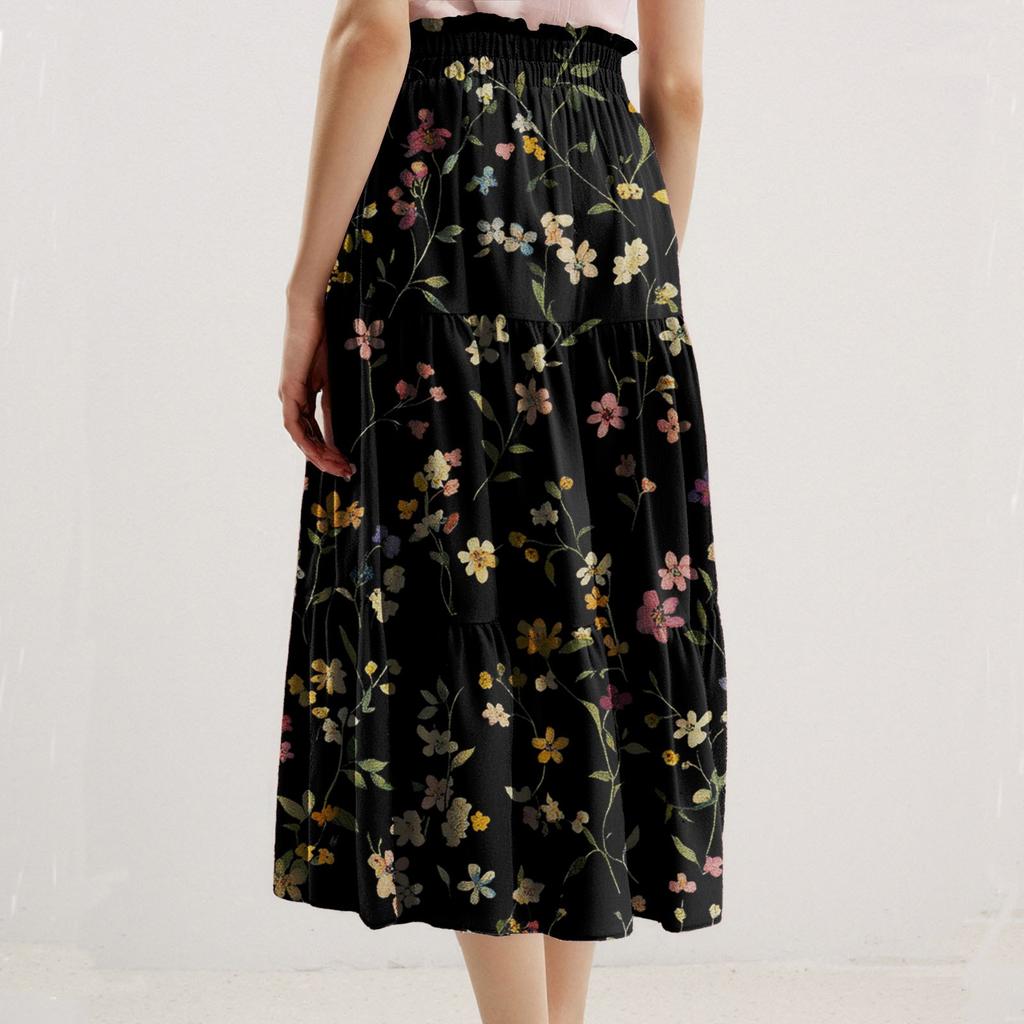 Women's Casual And Fashionable Floral Print Elastic Waist Loose Skirt Waist Loose Skirt