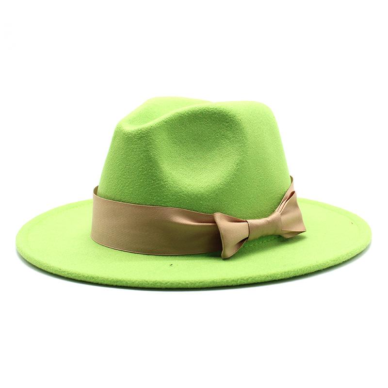 2020 Woolen Top Hat Men'S And Women'S Flat-Brimmed Big Eaves Hat Solid Color Versatile Bow Straight Edge Jazz Hat 22 Colors