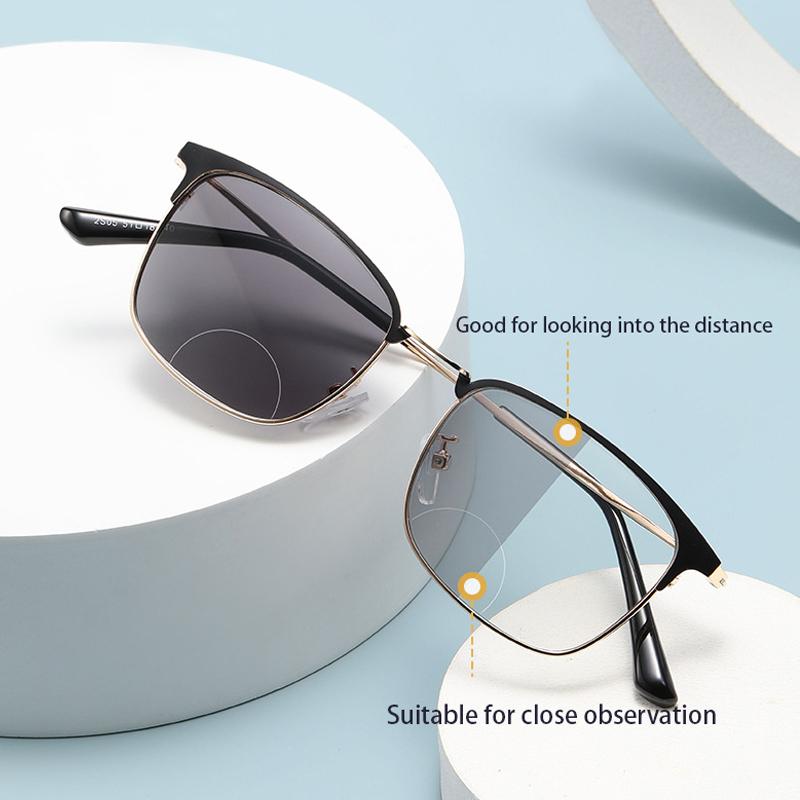 Small Business Square Photochromic Presbyopic Glasses Men Ultralight Metal Discolour Reading Glasses Anti-Blue Light Glasses