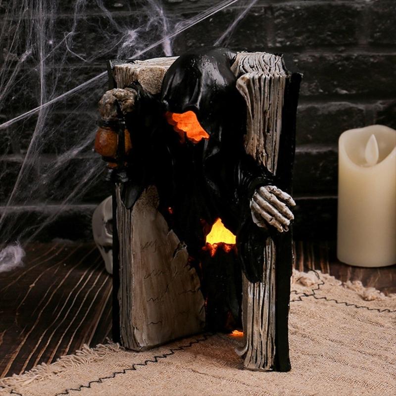 Hand Carved Specters Book Figurine Resin Artwork Mysterious Halloween Shelf Decors For Themed Parties
