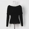 Womens Relaxed Fit Knit Sweater With Off-Shoulder Twist Detail Solid Color Cotton-Poly Blend Long Sleeve Slim 2026
