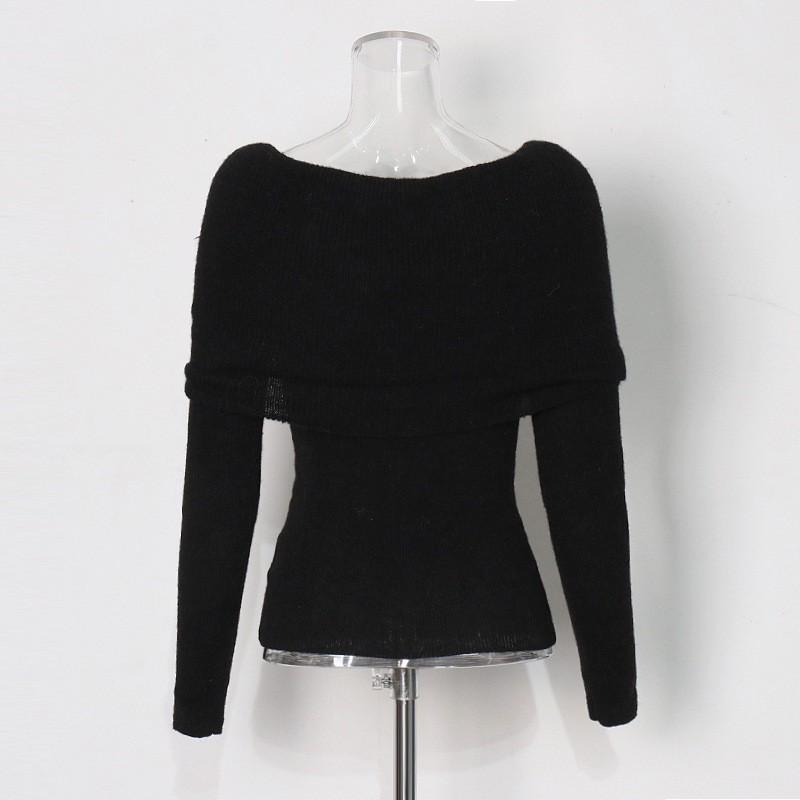 Womens Relaxed Fit Knit Sweater With Off-Shoulder Twist Detail Solid Color Cotton-Poly Blend Long Sleeve Slim 2026