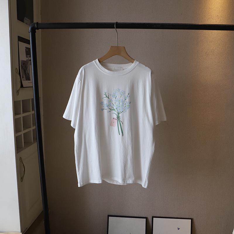 

Летняя женская футболка в корейском стиле с круглым вырезом, повседневная, больших размеров, с коротким рукавом 3953 One Size