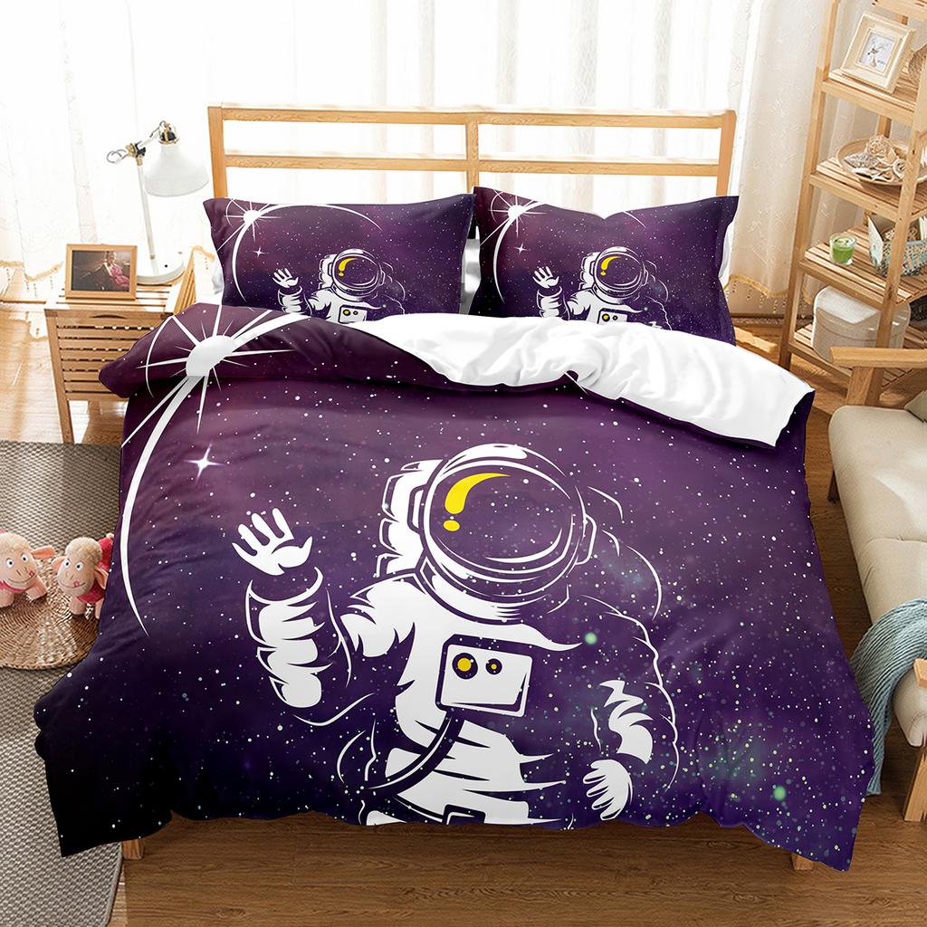 Astronaut Skateboard Duvet Cover Set King Queen Full Size For Kids Boys Girls Bedding Set Cartoon Style Polyester Quilt Cover