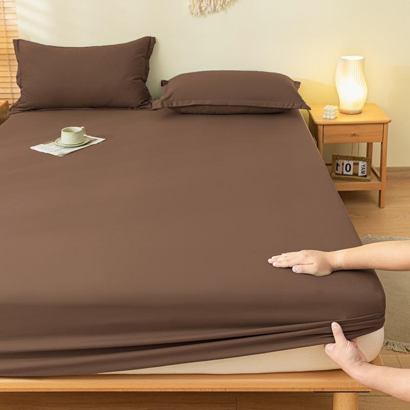 Brushed Washed Cotton Fitted Sheet, All Seasons Full Wrap Mattress Protector Cover with Pillowcase, Dustproof Anti-Dirty Bed Linen