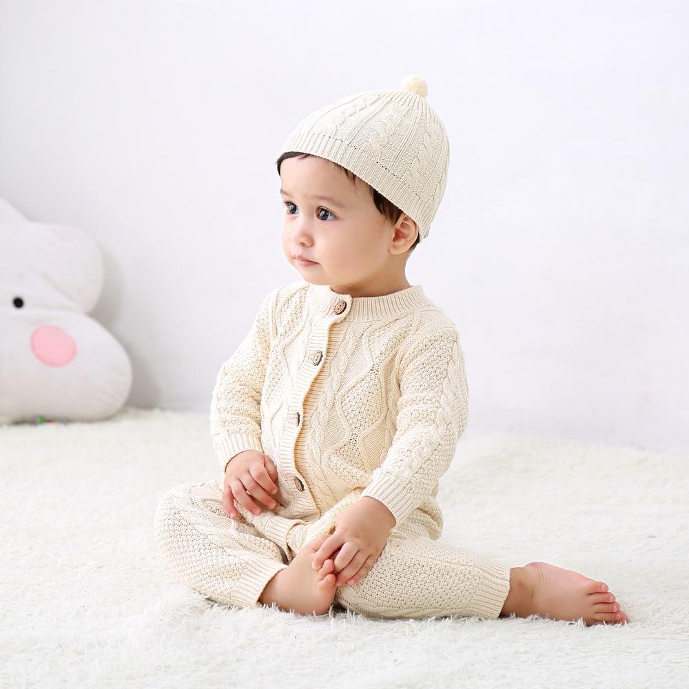 Wool Knitted Baby Onesie with Fleece Lining - Winter Crawling Suit for 100-Day or First Birthday