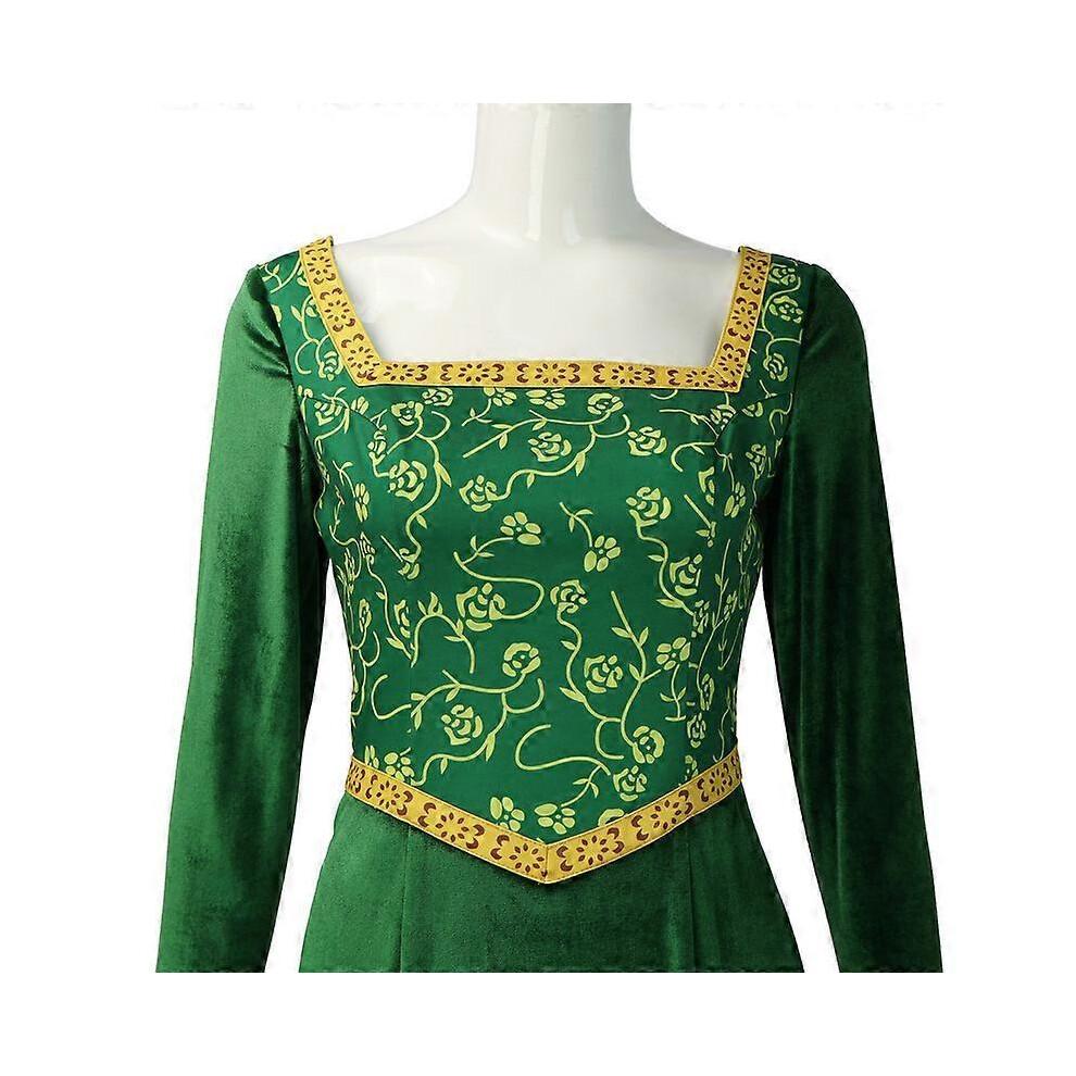 (L) Monster Shrek Fiona Princess Cosplay Costume Fiona Princess Green Long Dress Cos Costume