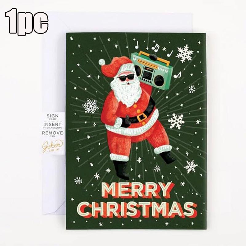 Music-christmas Greeting Card - Santa With Gift Design Christmas Greeting Card With Envelope - Funny December Birthday Gift Card