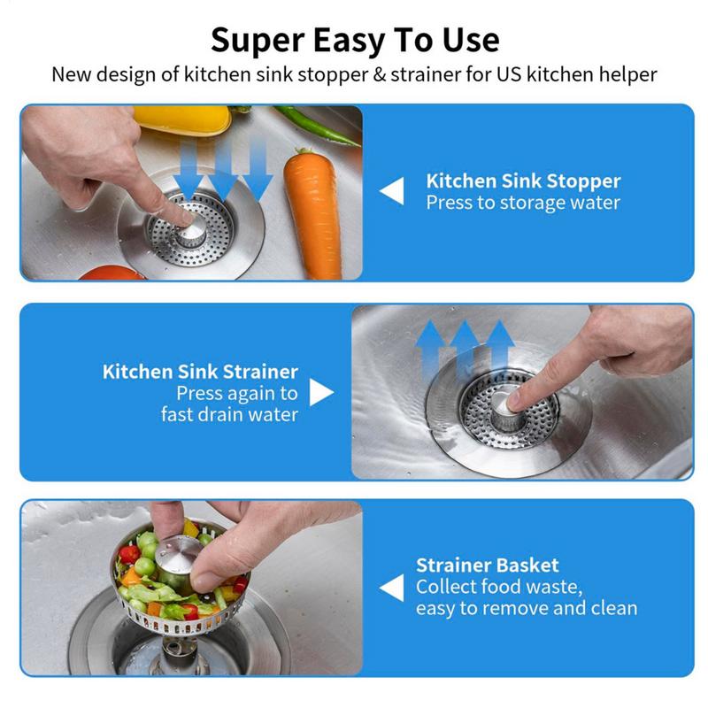 Kitchen Sink Drain Strainer Stainless Steel Pop Up Kitchen Sink Stopper Fast Drainage Sink Plug Anti-Clogging Sink Food Catcher