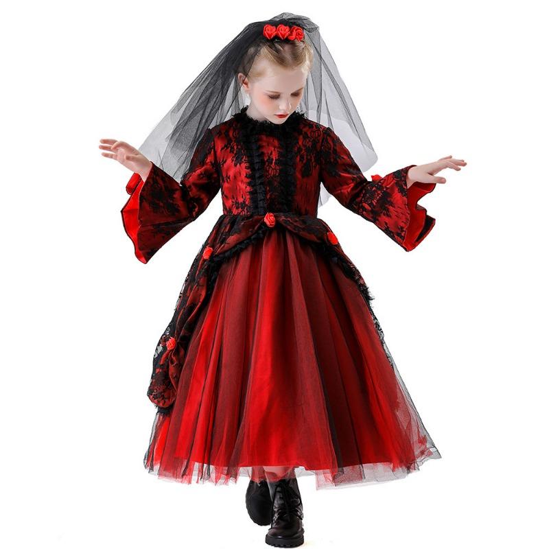 New Halloween Ghost Bride Dress Medieval Vampire Princess Dress Children's Witch Show Costume