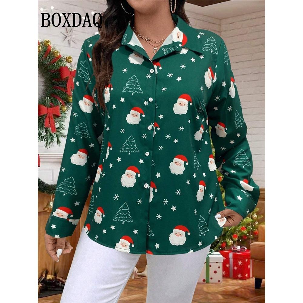 New Christmas Snowflake Theme Blouse Women's 3D Printed Gradient Fashion Long Sleeve Shirts Casual Blouse For Party Button