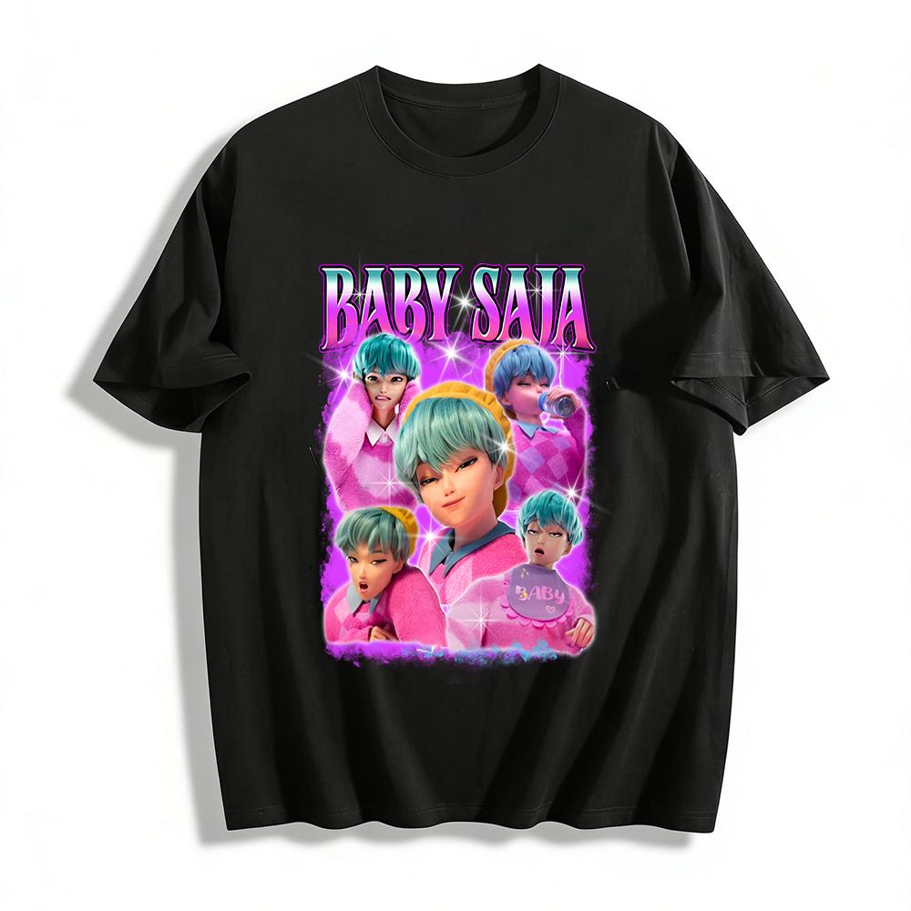 

Vintage Baby Saja Cartoon Print Top Trendy Subculture Loose Casual Unisex T-Shirt Pure cotton T-shirt XXS