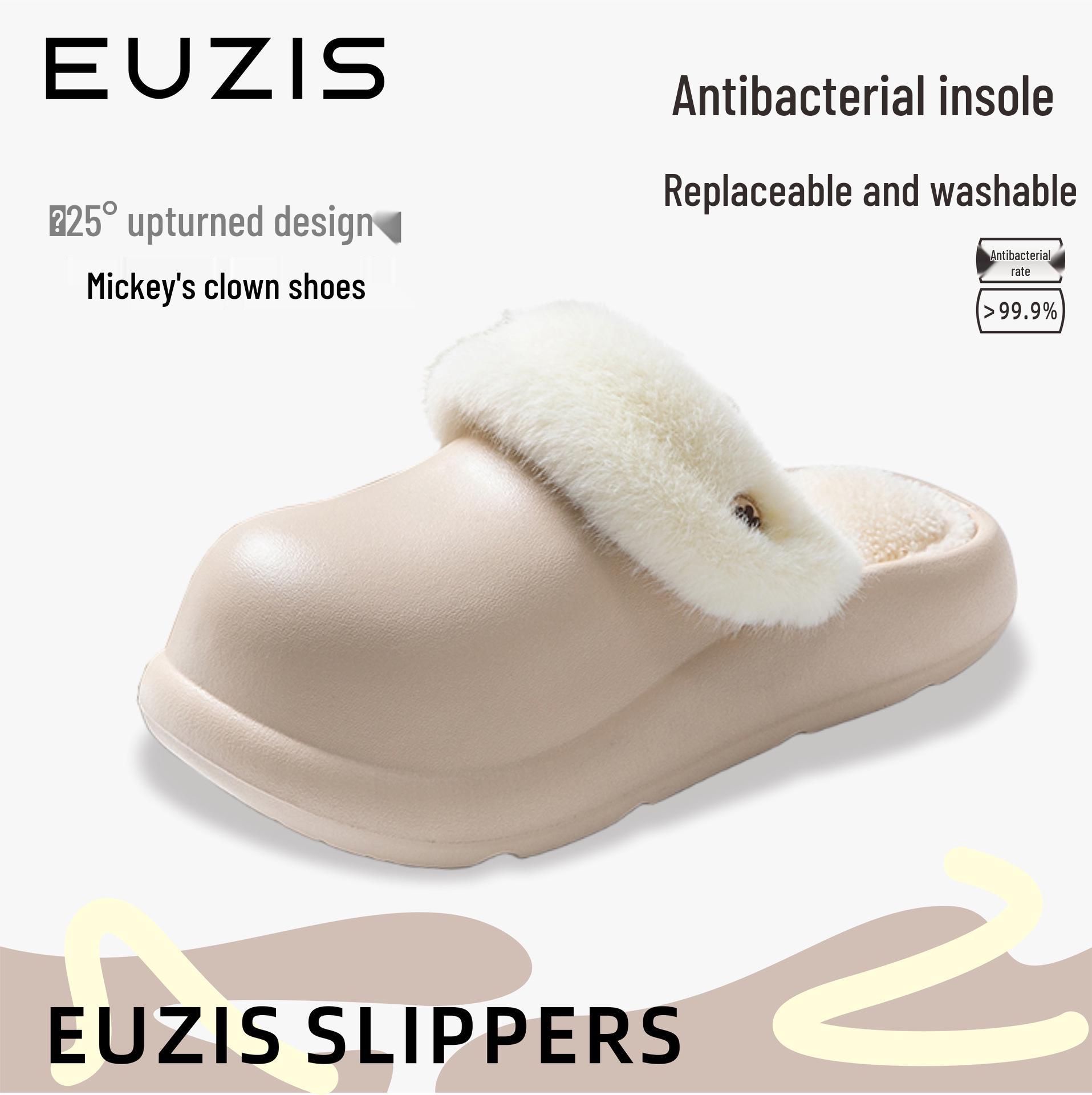 

Женские водонепроницаемые хлопковые тапочки на флисовой подкладке: Толстая подошва, Нескользящая, Съемная стелька, Слипоны для осени/зимы 37-38