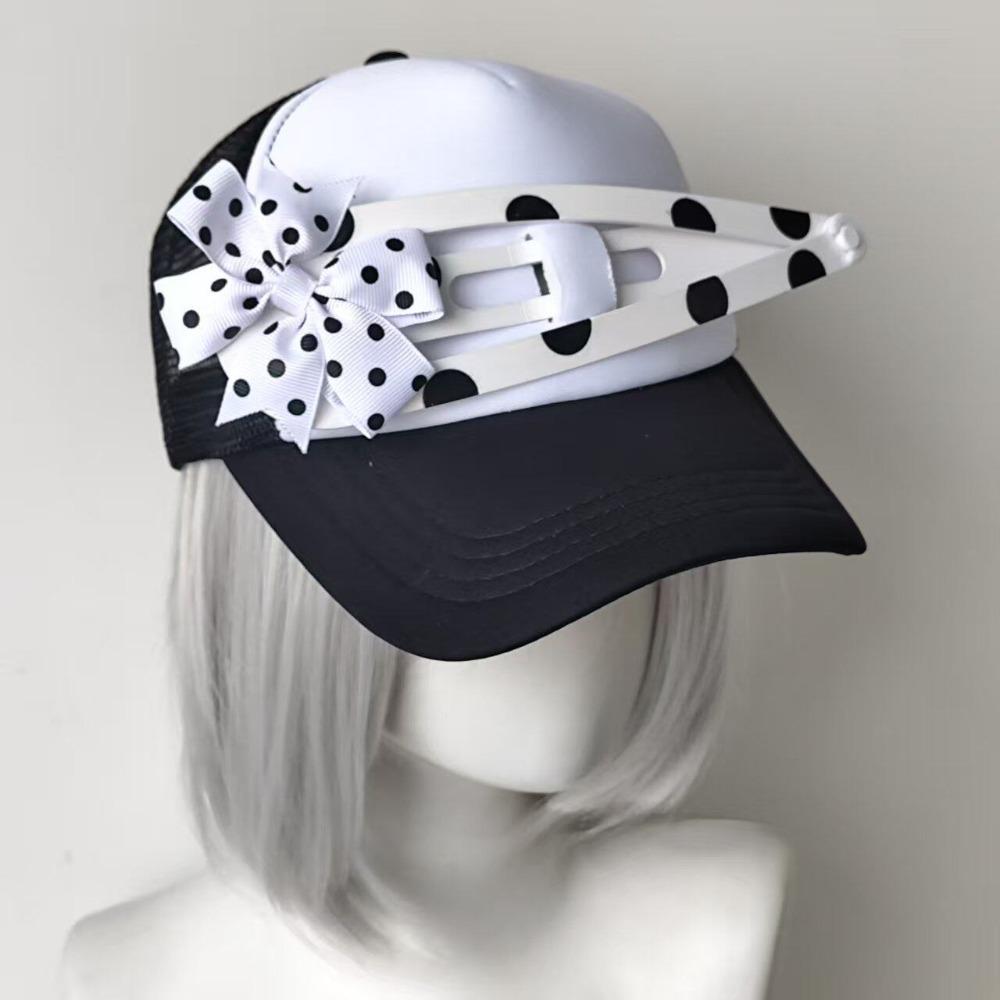 Breathable Hot Girl Sun Hat Polka Dots Street Sun Cap Bow Hair Clip Baseball Cap Summer Outdoor чёрный